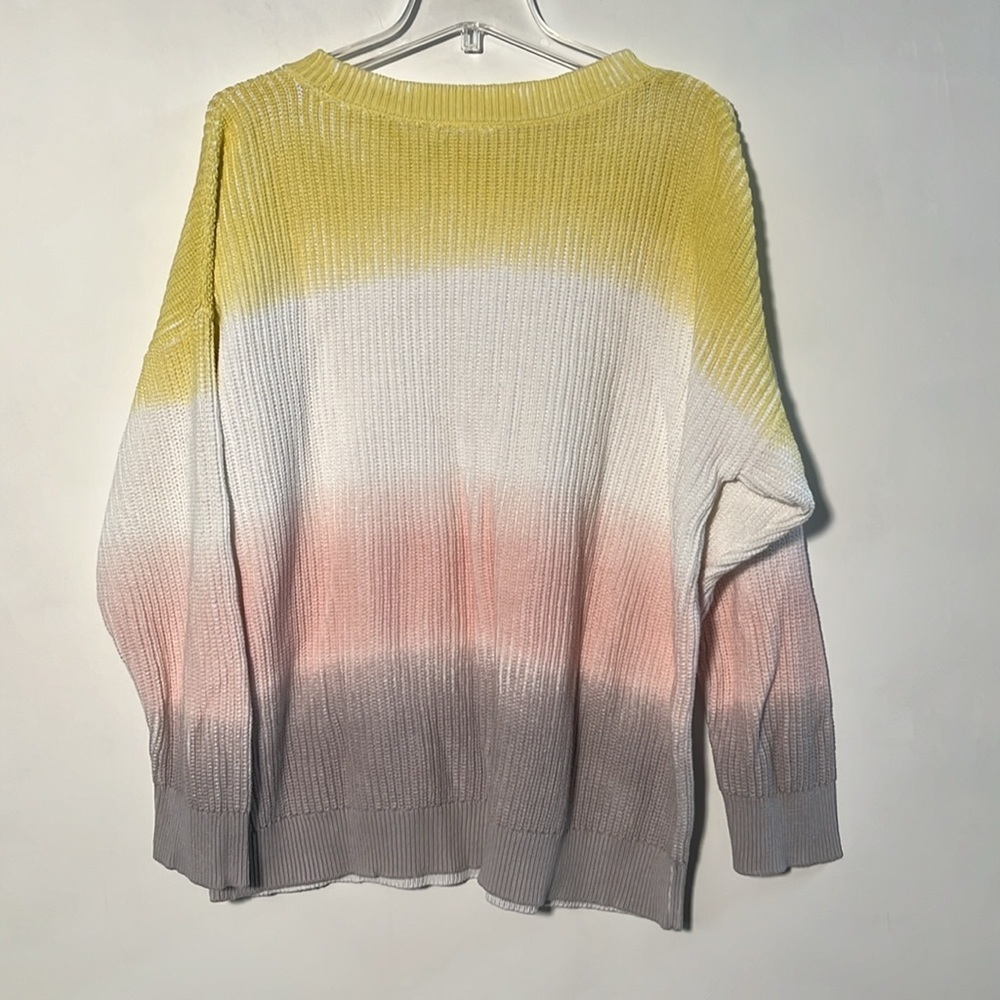 LOFT Casual Boho Cottage Spring Ombre Pastel Cotton Crew Shaker Knit Sweater XL - Picture 4 of 16